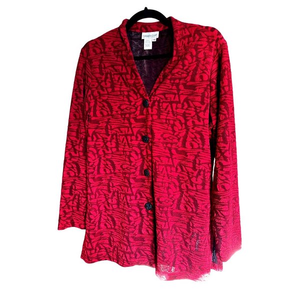 Coldwater Creek size M red textured 4 button top - Picture 1 of 6